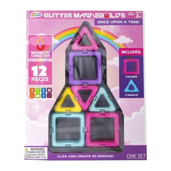 Magnebuilds Girls Glitter Magnetic Construction Building 12 Pc Set - Picture 1 of 4